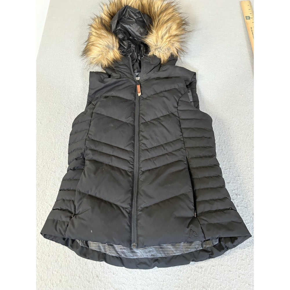 Alpine Design Vest‎ Womens XS Black Hooded Puffer Faux Fur Trim Winter Outerwear